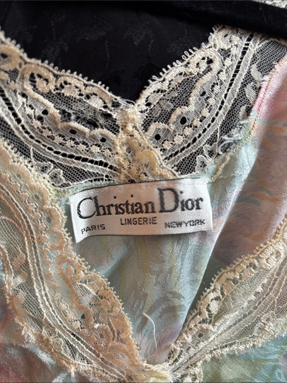 Dior Pastel Floral Lace-Trim Slip Dress in Mint, Pink, Yellow - Picture 3 of 4